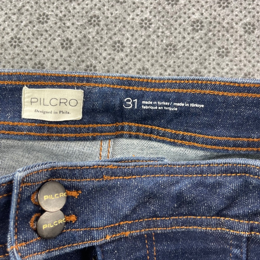 Pilcro Anthropologie Dark Wash Seam Detail Flare Jeans Size 31 Indigo Wide Leg - Picture 3 of 13